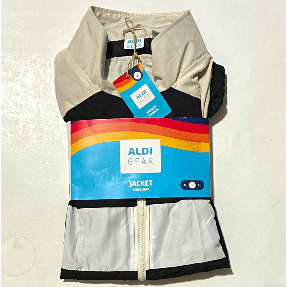 ALDI Gear Women’s Windbreaker Jacket Large Black White NWT Retro Logo 2026